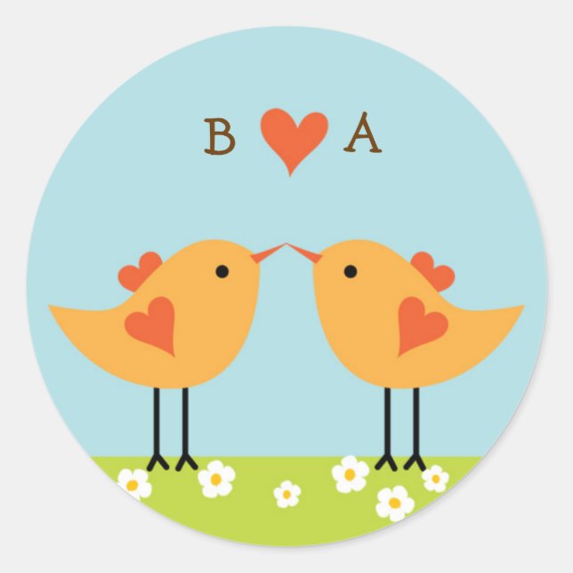 Adesivo Redondo Casamento De Belas Pássaros Com Amor (Dia) (Frente)