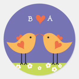 Adesivo Redondo Casamento De Belas Pássaros Com Amor (Noite)