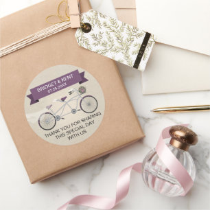 Adesivo Redondo Casamento de Bicicleta Faux Linen Plum Tandem
