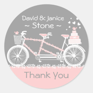 Adesivo Redondo Casamento De Bicicletas De Tandem Obrigado Sticker