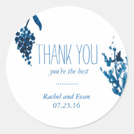 Adesivo Redondo Casamento de Blue e White Round Obrigado Sticker