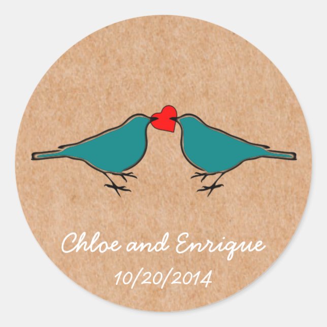 Adesivo Redondo Casamento de Bluebird e Amor (Frente)