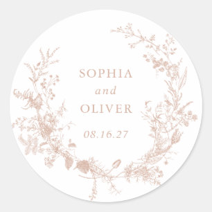 Adesivo Redondo Casamento De Blush Botânico Da Vintagem Floral Ele