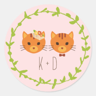 Adesivo Redondo Casamento de Blush Cats da Floresta Whimsical