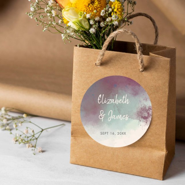 Adesivo Redondo Casamento de Boho com Tons de Jewel Moderna em Wat (Criador carregado)