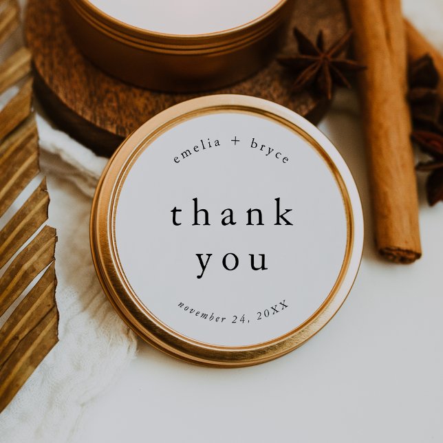 Adesivo Redondo Casamento de Boho Moderno Simples e Russo EMELIA O (EMELIA Rustic Simple Modern Boho Wedding Thank You Classic Round Sticker)