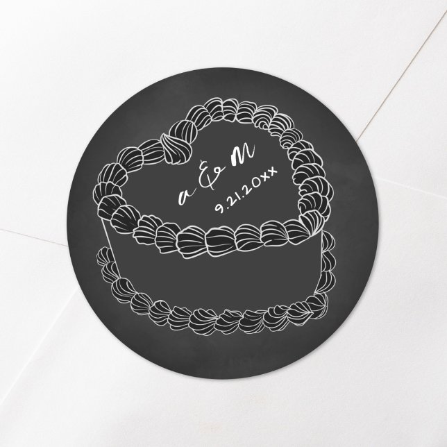 Adesivo Redondo Casamento De Bolo De Bolo De Mão Desenhado (Hand Drawn Vintage Cake Chalkboard Wedding Classic Round Sticker)