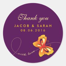 Casamento De Borboleta Roxa Escura Obrigado Sticke