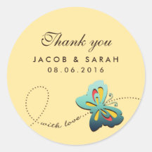Casamento de borboletas amarelas Obrigado Sticker