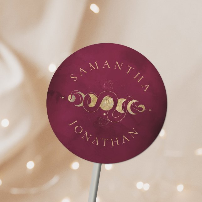 Adesivo Redondo Casamento de Borgonha e Faux Dourado Tarot Celesti (Criador carregado)