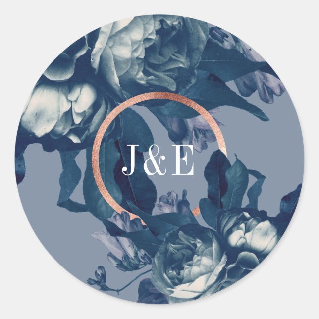 Adesivo Redondo Casamento de Buquê Dourado de Rosa Marinho (Frente)