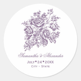 Adesivo Redondo Casamento de Buquês Rosas de roxo da China Victori