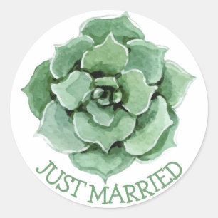 Adesivo Redondo Casamento De Cactus Recem casados Verde