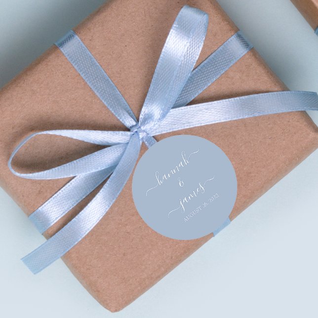 Adesivo Redondo Casamento de Caligrafia Azul Elegante (Criador carregado)