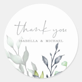 Adesivo Redondo Casamento de Caligrafia Botânica Obrigado