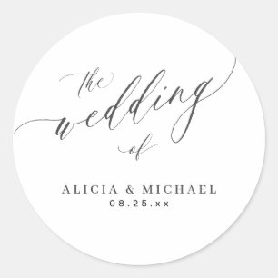 Adesivo Redondo Casamento de caligrafia elegante preto e branco