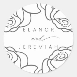 Adesivo Redondo Casamento de Caligrafia Floral Branca Elegante