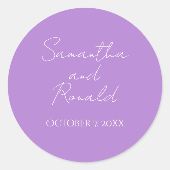 Adesivo Redondo Casamento de Caligrafia Minimalista Puro-Claro (Frente)