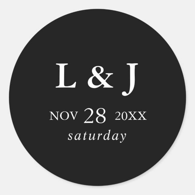 Adesivo Redondo Casamento de Caligrafia Moderna Negra Elegante (Frente)