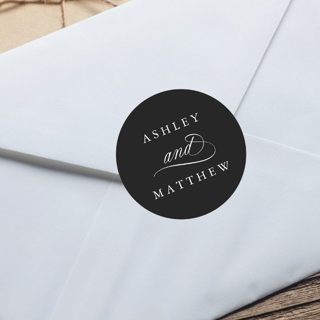 Adesivo Redondo Casamento de Caligrafia Romântica Negra (Criador carregado)
