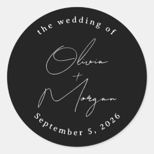 Adesivo Redondo Casamento de Caligrafia Simples e Preta com Script