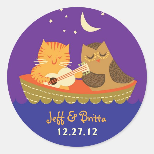 Adesivo Redondo Casamento de Caranguejo e Pussycat Storybook (Roxo (Frente)