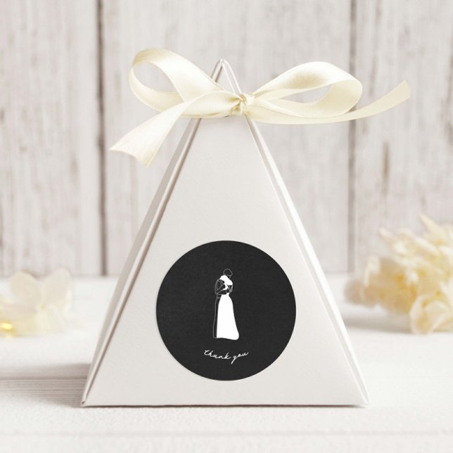 Adesivo Redondo Casamento de Casais Desenhados à Mão, preto e bran (Criador carregado)