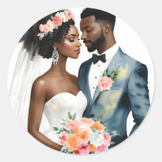Adesivo Redondo Casamento de Casal Bridal Afro-Americano