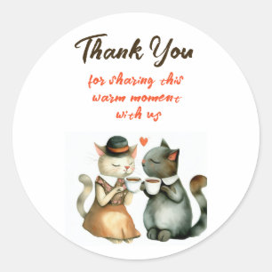 Adesivo Redondo Casamento de Casal de Gatos Fofos Obrigado