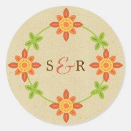 Adesivo Redondo Casamento de Casal Rustic Boho Lovebird Owl