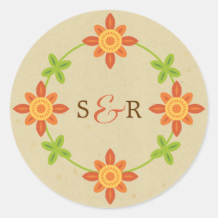 Adesivo Redondo Casamento de Casal Rustic Boho Lovebird Owl