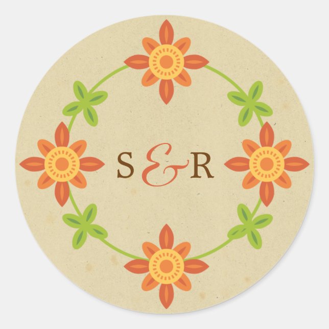 Adesivo Redondo Casamento de Casal Rustic Boho Lovebird Owl (Frente)