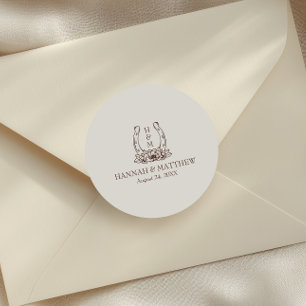 Adesivo Redondo Casamento de Cavalinho de Ferradura Boho Ocidental