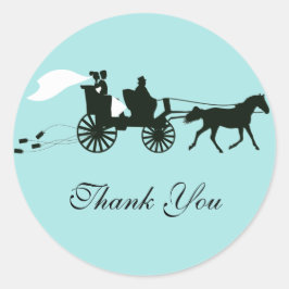 Adesivo Redondo Casamento de Cavalo e Carruagem Obrigado Stickers