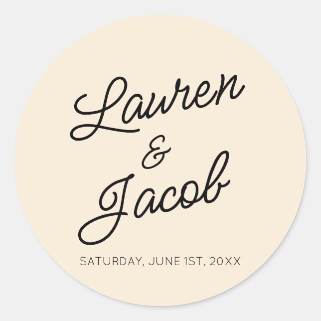 Adesivo Redondo Casamento de Champanhe Ligeiro Minimalista Moderno (Frente)