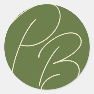 Adesivo Redondo Casamento de Charme Verde Oleícola Monograma