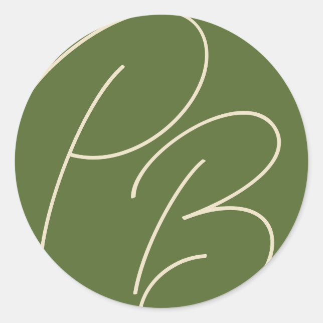 Adesivo Redondo Casamento de Charme Verde Oleícola Monograma (Frente)