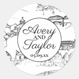 Adesivo Redondo Casamento de Chattanooga Toile Black and White