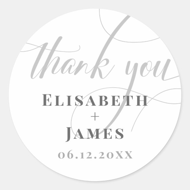 Adesivo Redondo Casamento de Chic com Caligrafia e Branco minimali (Frente)