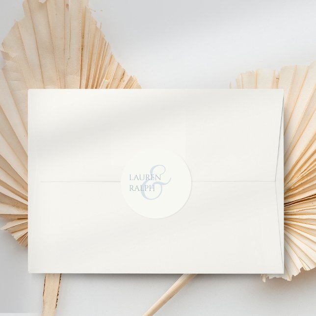 Adesivo Redondo Casamento de Chic Dusty Blue & Ivory Script (Criador carregado)