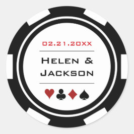 Adesivo Redondo Casamento de Chip Casino com Pôquer Branco Negro