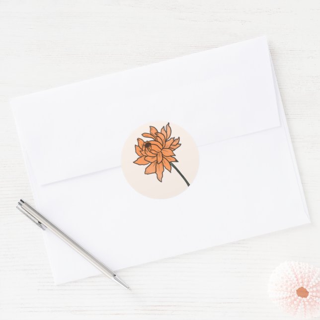 Adesivo Redondo Casamento de Chrysanthemum Minimalista (Envelope)