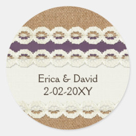Adesivo Redondo Casamento de churrasco e roxo de renda