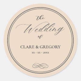 Adesivo Redondo Casamento de Cinza de amêndoa minimalista elegante