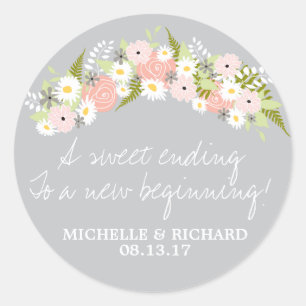 Adesivo Redondo Casamento de Cinzas de Luz Floral Wreath