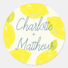 Adesivo Redondo Casamento de Citros Pintados à Mão com Limão