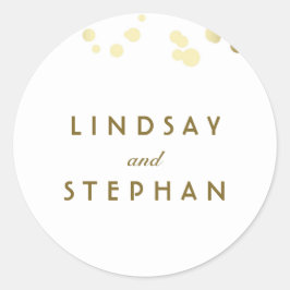 Adesivo Redondo Casamento de Confetti Branco e Dourado