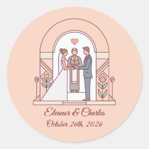 Adesivo Redondo Casamento de Conto de Fadas Art Déco