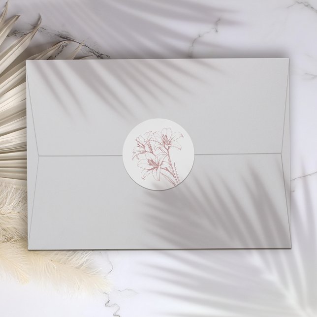 Adesivo Redondo Casamento de Contorno de Lily Rosa (Criador carregado)