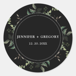 Adesivo Redondo Casamento de Cor de Água Botânica em Verde Branco 